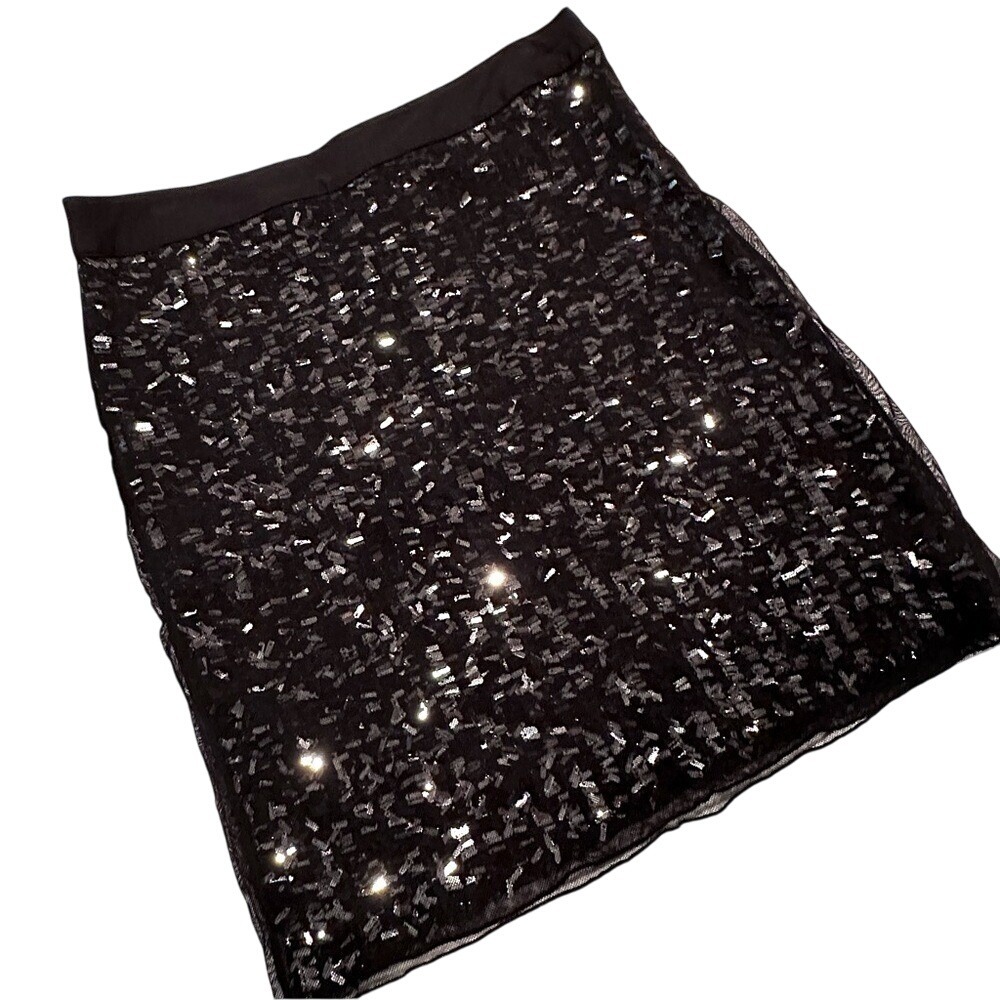 Banana Republic‎ Monogram Sequin Mini Skirt Women's 2 Black Cocktail Party NWT